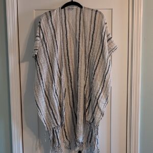 American Eagle Outfitters Cream and Blue Striped Poncho